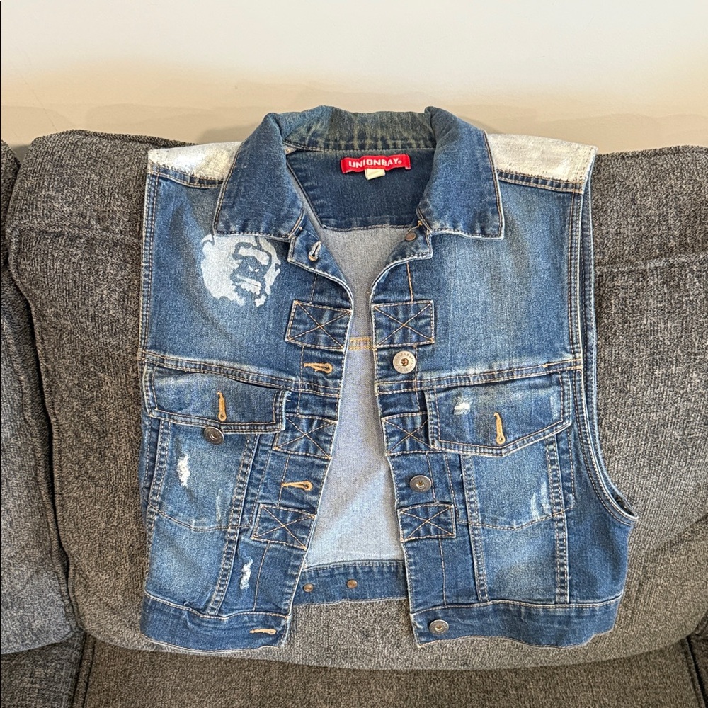 Sean John Blue Denim Vest with Distressed Accents